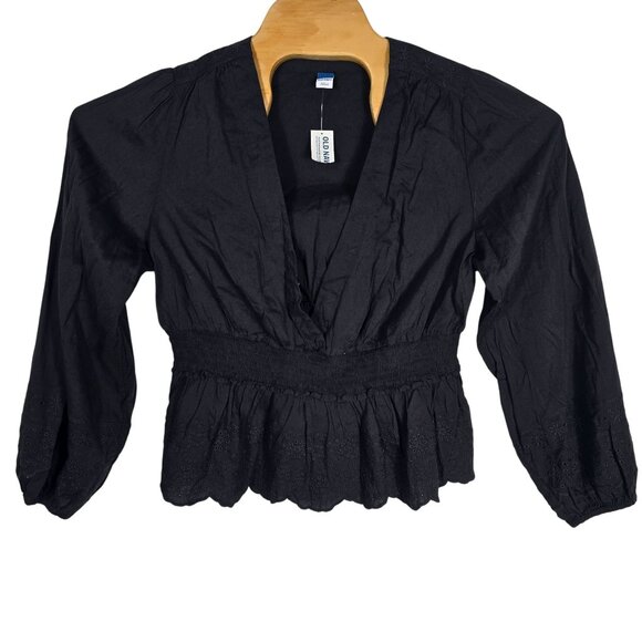 Old Navy Black Women's Blouse‎ Large Long Sleeve Fitted Waist - Picture 1 of 4